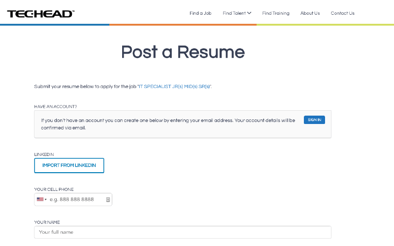 techead post a resume page