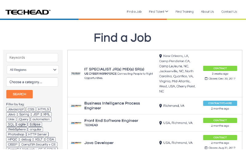 techead find a job page